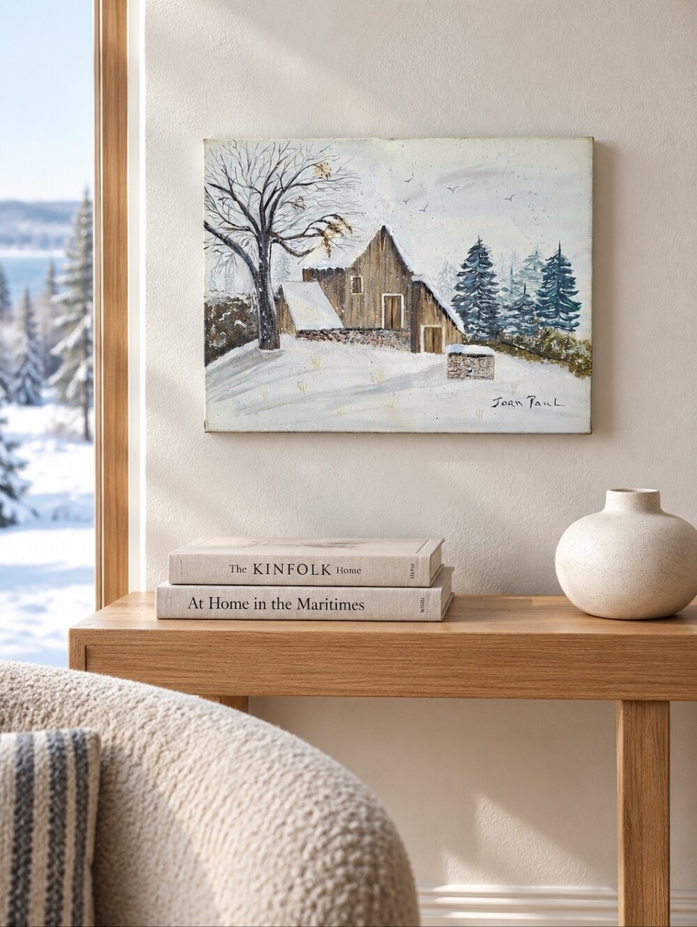 Joan Paul Original Winter Cabin Painting Signed Appalachian Folk Art 14x11